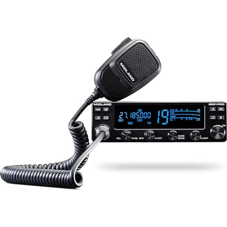 Midland 8001 Pro SSB CB-Funkgerät, 4 Zoll LCD Display, 12 Watt SSB, DSP Rauschunterdrückung, robustes Design