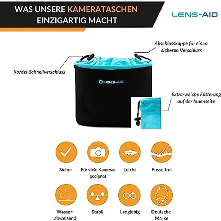 Lens-Aid Neopren Kamerabeutel mit Fütterung zum Schutz der Kamera-Ausrüstung, Kameratasche für Rucksack und Handtasche als Einschlagtuch-Ersatz (L)… – Bild 3
