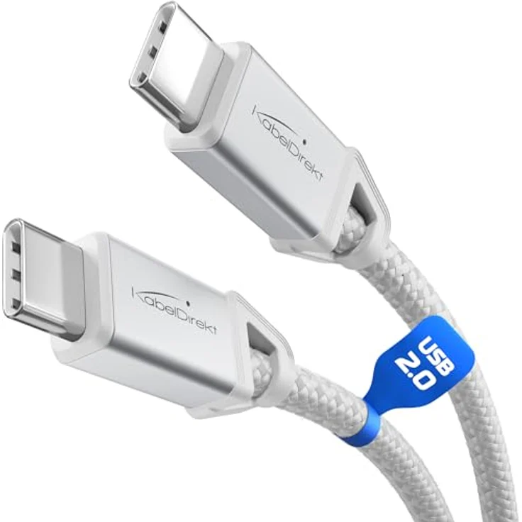 KabelDirekt USB-C-Kabel 1,5m, USB 2.0, 60W PD, flexibel und bruchfest, weiß – Bild 1