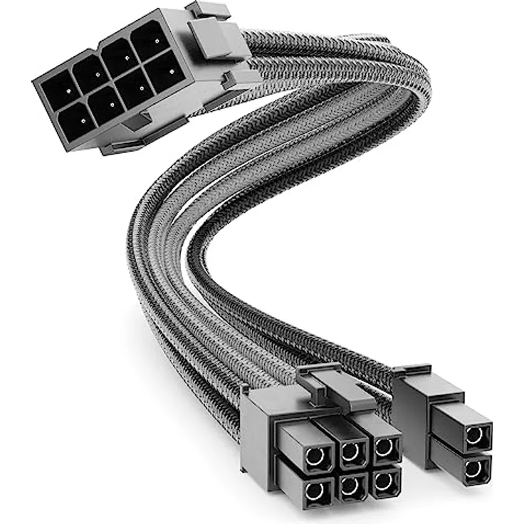 deleyCON 6+2 Pin PCI Express GPU Grafikkarte Strom Kabel Intern 30cm - 18 AWG PSU PC Computer Netzteil Nylon Stromkabel Stromversorgung Stecker auf Buchse - Schwarz Grau