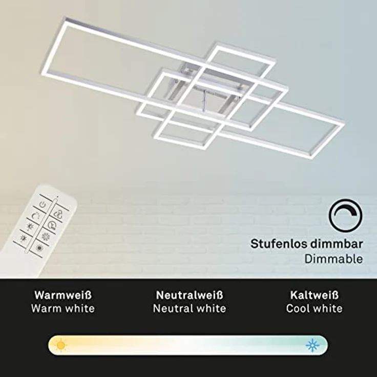 BRILONER- LED Deckenleuchte, Deckenlampe dimmbar, inklusive Fernbedienung, Farbtemperatursteuerung, Nachtlichtfunktion, Timer, 51 Watt, 6.600 Lumen, Chrom-Alu, 1040x420x100mm, 3156-018 – Bild 3