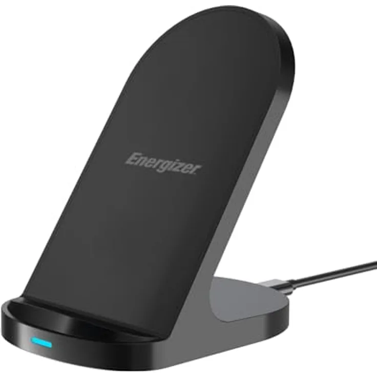 Energizer WCP108, Kabelloses Ladegerät 15W mit Standfunktion, Qi Ladestation mit USB-C Dual-Spulen, Schnellladefunktion, vertikal & horizontal nutzbar für Smartphones & Zubehör