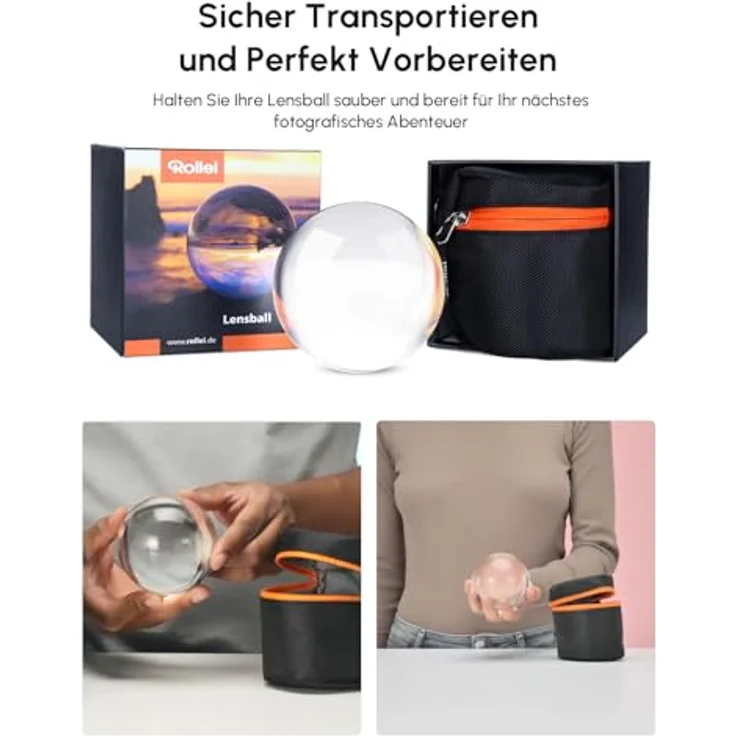 Rollei Lensball 110mm I Glaskugel I Kristallkugel I Foto-kugel mit Aufbewahrungstasche & Mikrofaser Reinigungstuch für Glaskugel-Fotografie – Bild 9