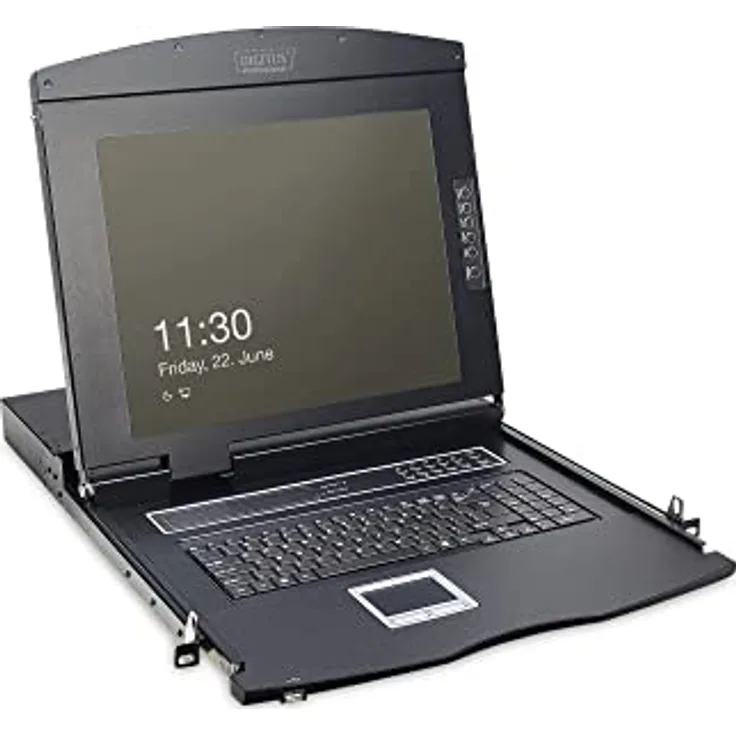 DIGITUS 19" KVM Konsole mit 17" TFT Display (4:3), FR-Tastatur-Layout, 1 Port KVM Modul, Schwarz