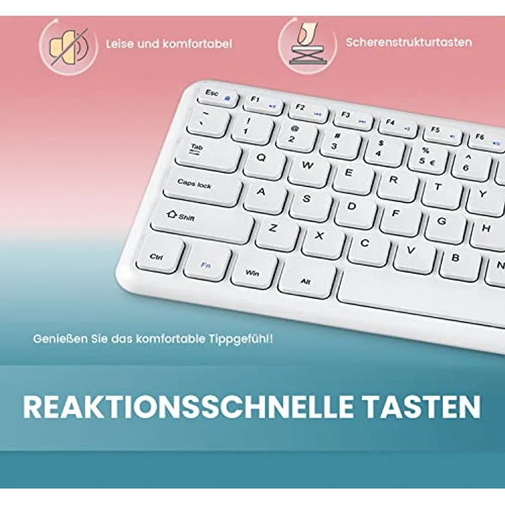 Perixx PERIBOARD-213W DE Kabelgebundene Kompakte USB Tastatur mit leisen Scherenstrukturtasten für Computer, Ziffernblock, Laptop und Tablet, Weiß, QWERTZ – Bild 5