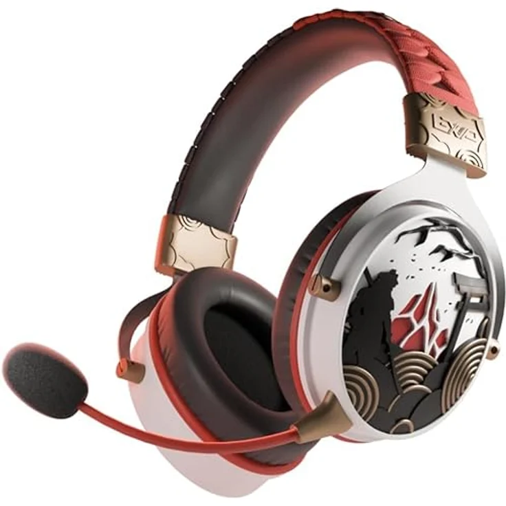 Lexip X Ubisoft Assassins Creed Shadows Headset, verstellbarer ohrumschließender Kopfhörer mit abnehmbarem Mikrofon – Bild 3