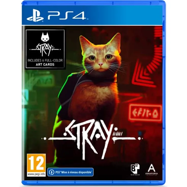 JUST FOR GAMES Stray / PS4, Cyberstadt-Abenteuerspiel mit 6 farbigen Kunstkarten, PlayStation 5 Entwicklerarbeit