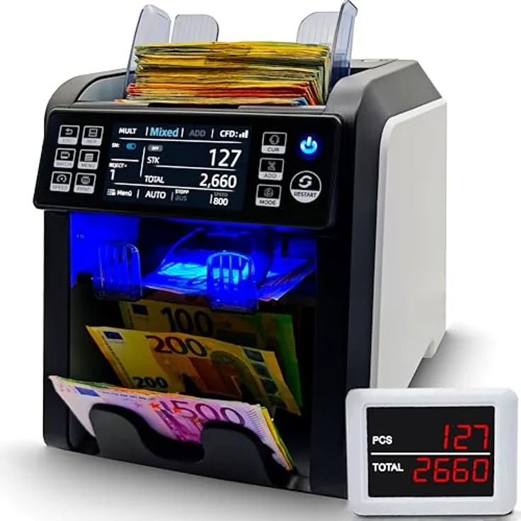 BEITZ BS-910A Geldzählautomat mit 2CIS-Technologie, kompakt, flacher Wertzähler, EZB-getestet, für Banknoten aller Währungen