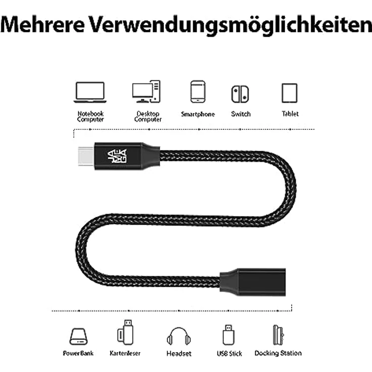 JAMEGA USB C 3.2 Verlängerungskabel 10Gbps 60W mit 4K@60Hz Videoübertragung, Schwarz, 1m, kompatibel mit iPhone 15 Pro Max, iPad Pro, Samsung, Macbook, Huawei uvm. – Bild 3