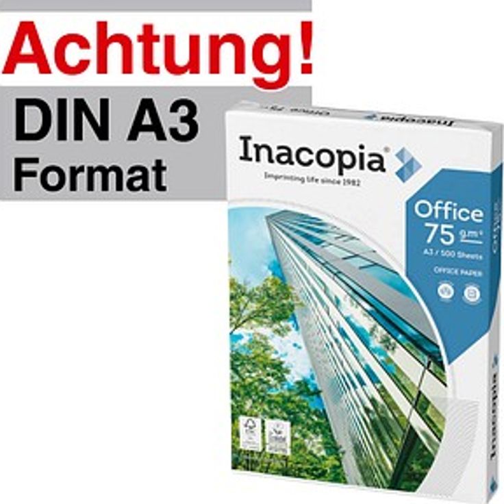 Inacopia Kopierpapier office DIN A3, 75 g/qm, 500 Blatt, ISO 14001, FSC®-zertifiziert, hochweiß