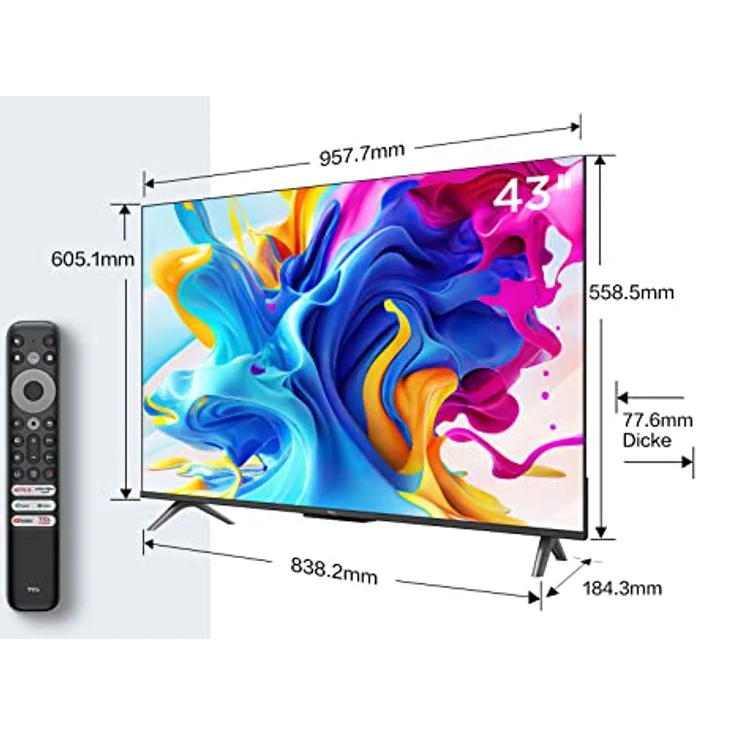 TCL C641 QLED 4K UHD Fernseher 43 Zoll (108cm), 120 Hz Gaming, HDR10+, Dolby Vision, Dolby Atmos, Smart TV, Triple-Tuner DVB-T2/S2/C, Google TV, Schwarz, 2023 – Bild 2