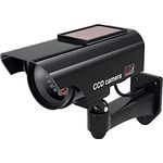 BASI | Solar Kamera-Attrappe mit blinkendem LED-Licht | Dummy Kamera | Sicherheitskamera | Überwachungskamera für Innen- und Außenbereich solarbetrieben | Wandhalterung | Solar Panel | CCTV