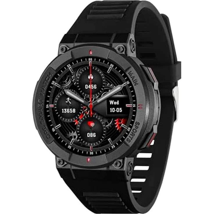 Reflex Active Series 43 Smartwatch, mit GPS, 100+ Sportmodi, Herzfrequenzmesser, Anruf-Funktion, IP68 wasserdicht, schwarzes Silikonarmband für Android – Bild 1