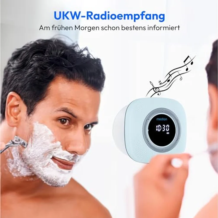 MEDION P66096 Duschradio mit Bluetooth (Badradio, UKW Radio, Saugnapf, LED-Display, IPX6 Wasserdicht, integrierter Akku, MD43884) blau – Bild 4