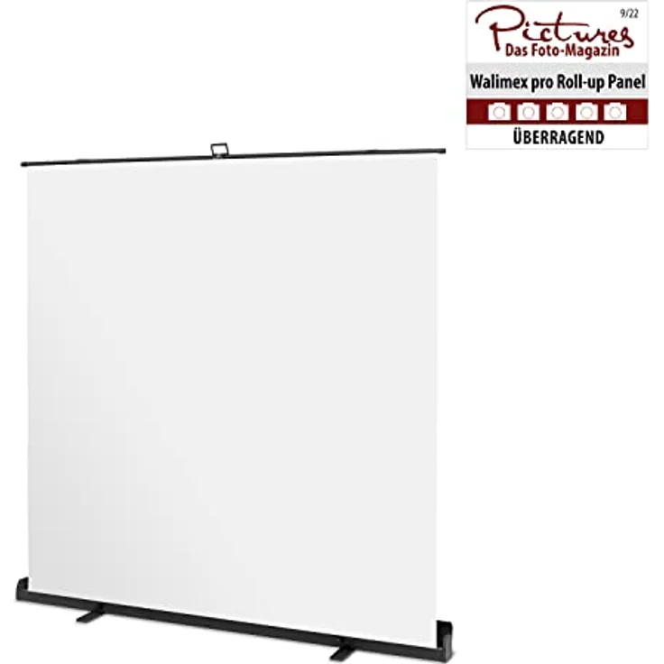 Walimex pro Roll-up Panel Hintergrund (220 cm, 210 cm), Hintergrundsystem, Weiss, extra grosse Standfläche und pneumatischer Spannmechanismus – Bild 2