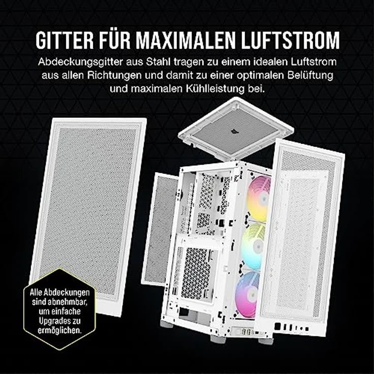 Corsair iCUE 2000D RGB Airflow PC-Gehäuse Mini ITX – Form Mini-ITX – Platten aus Stahl – 3 x Slim AF120 RGB inklusive – iCUE Lighting Node Core Controller – Weiß – Bild 3