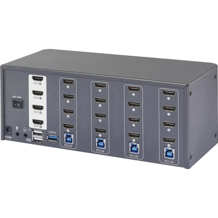 SpeaKa Professional 4-Port HDMI Multi Display KVM Switch, 4x4 Port KVM-Konsole, 4K@60Hz, Plug-and-Play, kompatibel mit Windows, Linux und MacOS
