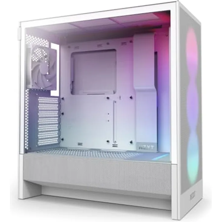 NZXT H5 Flow RGB 2024 ATX-Mid-Tower-PC-Gaming-Gehäuse - Hoher Luftstrom - F360 RGBCore-Lüfter - 360mm & 240mm Kühlerhalterung - Weiß