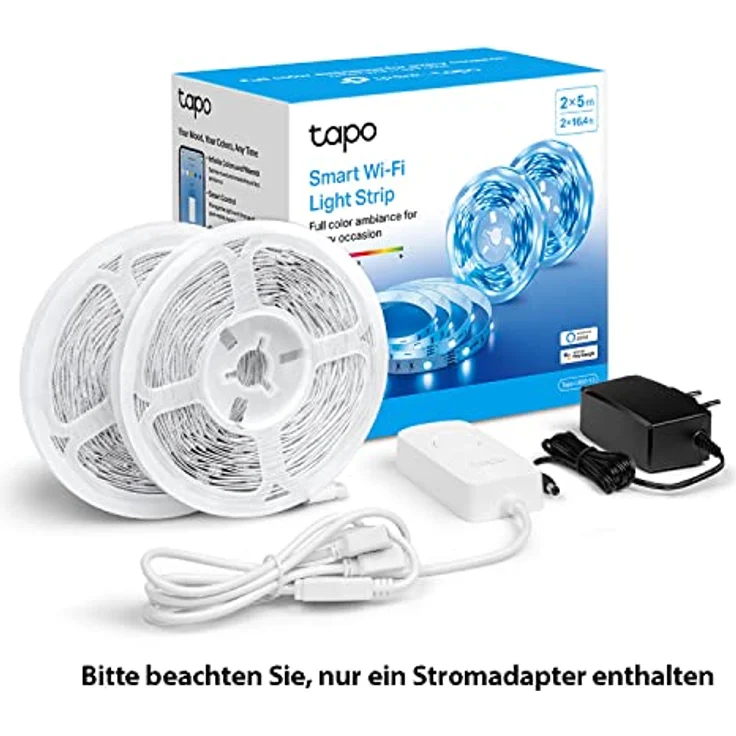 TP-Link Tapo L900-10 LED Strip 2*5 M (nur ein Stromadapter enthalten), Wifi LED Streifen, 16 Mio. Farben, dimmbar, Tapo APP Steuerung, kompatibel mit Alexa & Google, kein Hub notwendig, energiesparend – Bild 2