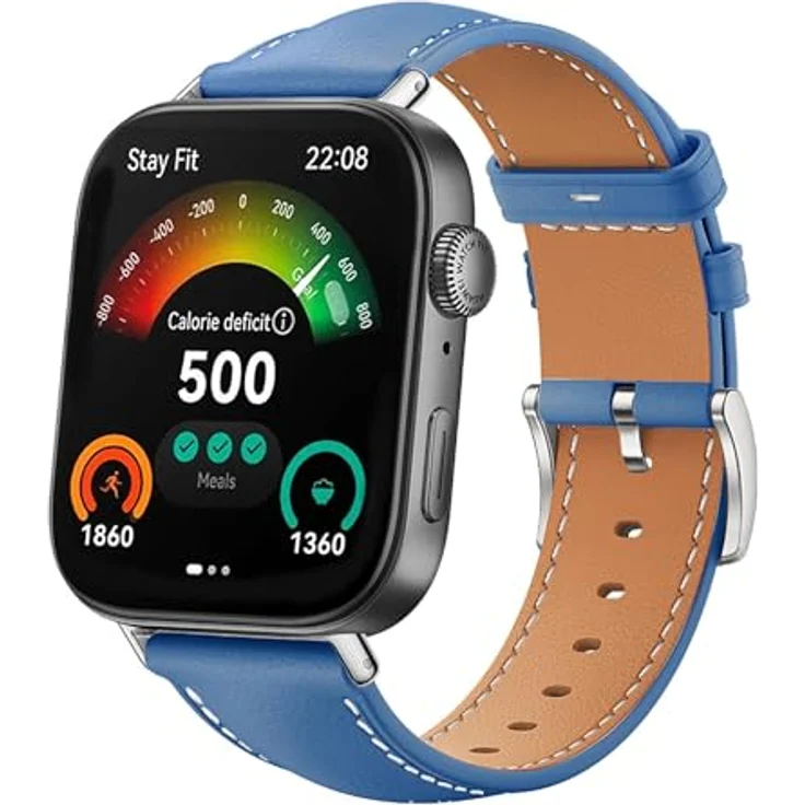 GIOPUEY Echtleder Armband für Huawei Watch Fit 3/4/4 Pro, verschleißfest und atmungsaktiv - Blau – Bild 1