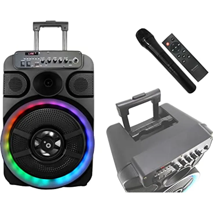 Sunstech MUSCLES12BK, Bluetooth Lautsprecher mit 40W Leistung, Karaoke-Funktion und 5h Akkubetrieb, Schwarz