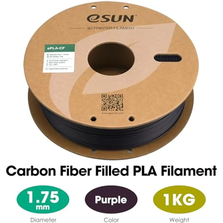 eSUN ePLA-CF Kohlefaser Gefüllt PLA Filament 1.75mm, Maßgenauigkeit +/- 0.03mm, 1KG Spule für FDM 3D Drucker, Lila – Bild 2