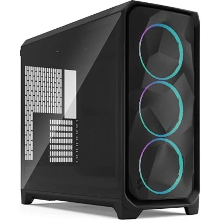 Fractal Design Meshify 3 XL, Gaming Computer-Gehäuse mit Facetten-Mesh-Front, 3x RGB Momentum 14 Lüfter, für GPUs bis 512 mm Länge, schwarz mit getöntem Tempered Glass – Bild 1