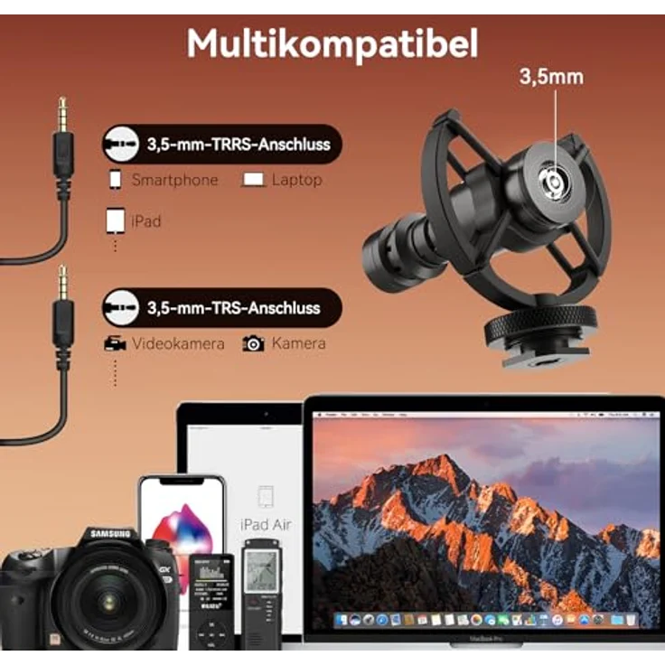 Rollei Hear:Me Mini 2, Richtmikrofon für Kamera und Handy, kristallklare Audioqualität mit Nierencharakteristik, Plug and Play, Anti-Schock-Halterung, Schwarz – Bild 2