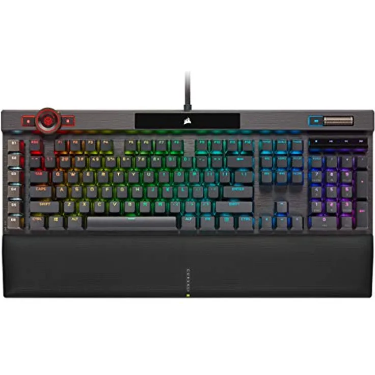 Corsair K100 RGB Gaming-Tastatur (mechanische Switches Cherry MX Speed: schnell und sehr präzise, Tasten mit doppelter PBT-Einspritzung, Integration Elgato Stream Deck) AZERTY, Schwarz