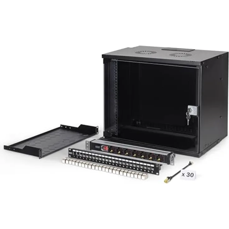 Digitus 19" SOHO PRO Netzwerk-Set, 9HE Wandgehäuse mit Zubehör, Schwarz, kompakte IT-Verkabelungslösung
