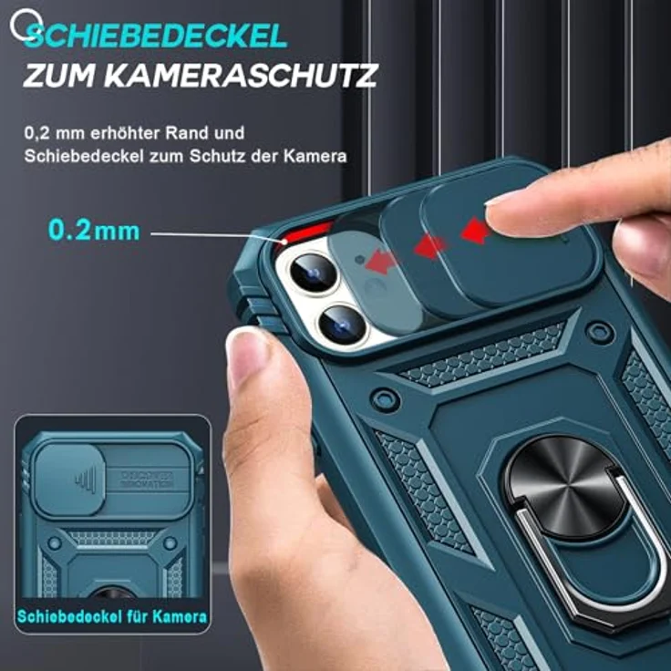 LeYi iPhone 11 Hülle mit 2X Panzer Glas, 360° Ring Halterung, Kameraschutz Schiebe, stoßfest und kratzfest, Blau – Bild 3