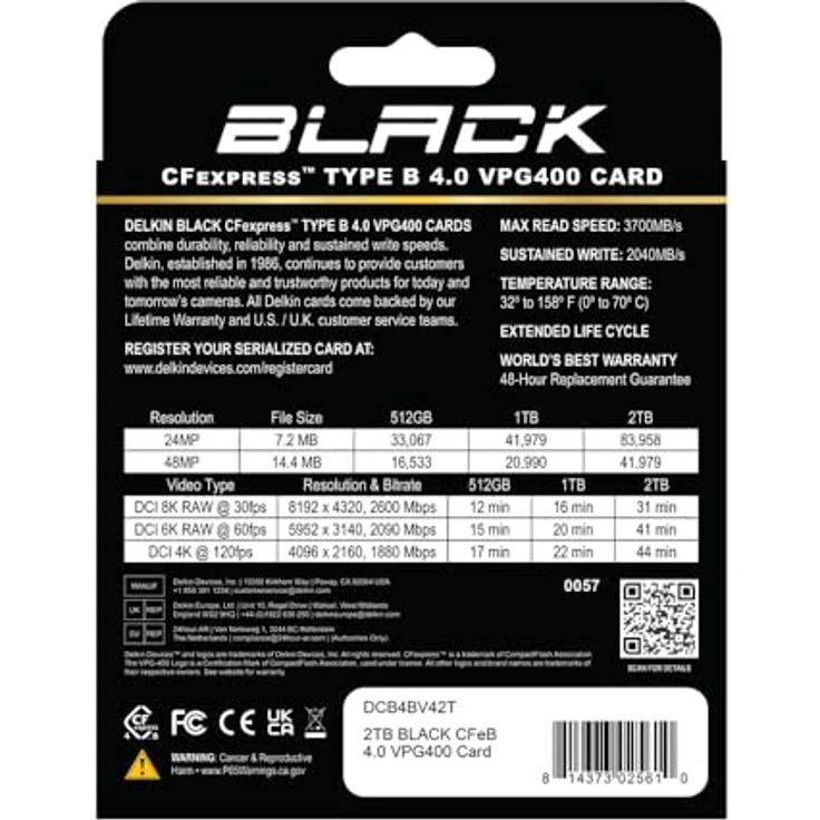 Delkin BLACK CFexpress™ Type B 4.0 VPG400, 2 TB Speicherkarten mit 3220 MB/s Schreib- und 3700 MB/s Lesegeschwindigkeit für 8K-Videoaufnahmen – Bild 4