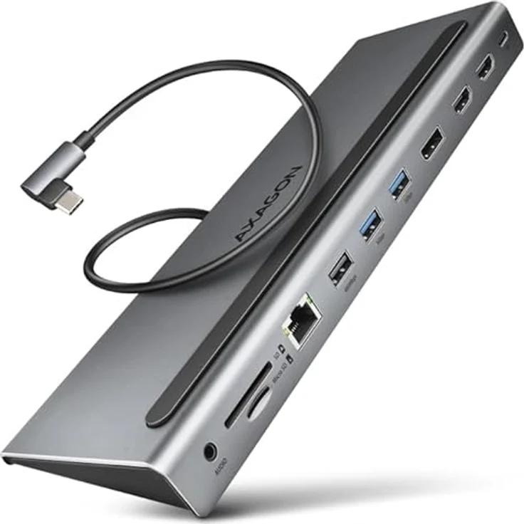 AXAGON HMC-4KX3 USB 3.2 Gen 1 Hub with DP + 2X HDMI + GLAN, PD, 3X USB-A Ports, Memory Card Reader - Black – Bild 1