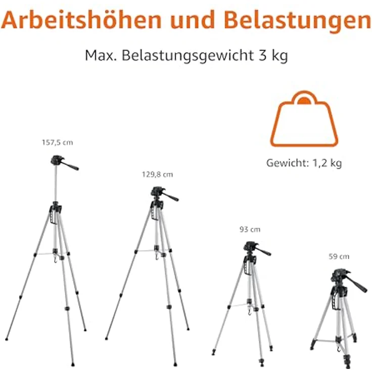 AmazonBasics Leichtes Stativ, bis 1,52 m, inkl. Tasche, mit 3-Wege-Schwenkkopf und Wasserwaage – Bild 4