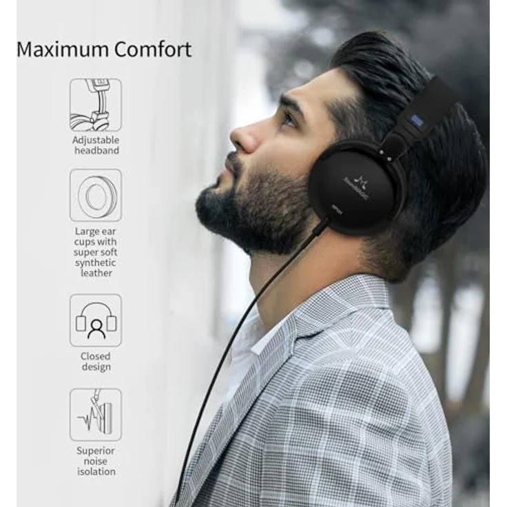 SoundMagic HP151-BK Ohrumschließender High-Fidelity Kopfhörer mit Austauschbarem Kabel schwarz – Bild 7