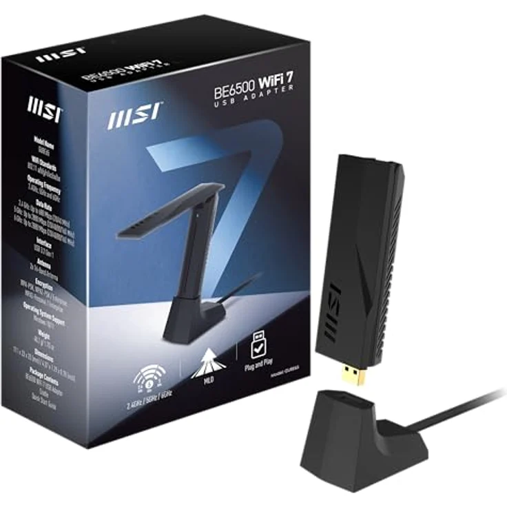 MSI BE6500 WiFi 7 USB Adapter, WLAN-Stick – Bild 1