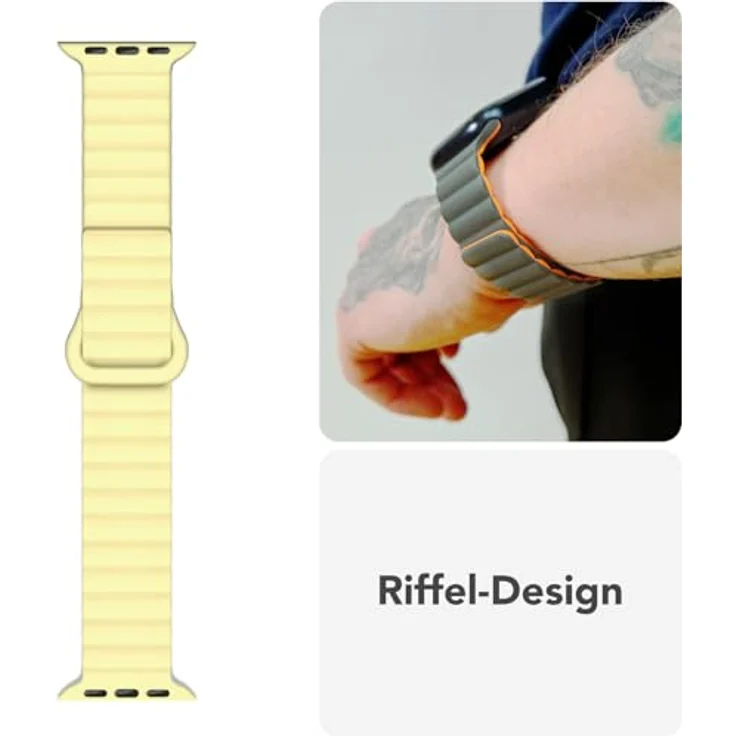 NALIA Core Magnet Armband für Apple Watch SE & iWatch Series 10-1, 38/40/41/42mm, Atmungsaktives Silikon Loop mit Rillen Design, Farbe: Honigtau – Bild 4