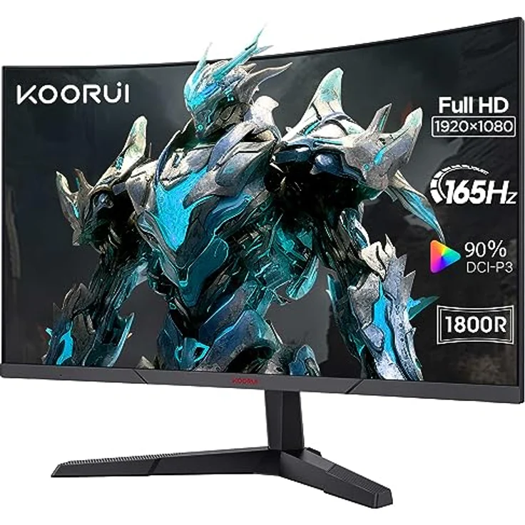 KOORUI 24 Zoll Gaming Monitor mit 1800R, FHD 1080p, 4ms Reaktionszeit,165Hz Bildwiederholraten, DCI-P3 90%, SRGB 100%, HDMI 1.2, DP 1.2, Audioanschluss, 250cd/m² Helligkeit Schwarz 24E6C – Bild 1