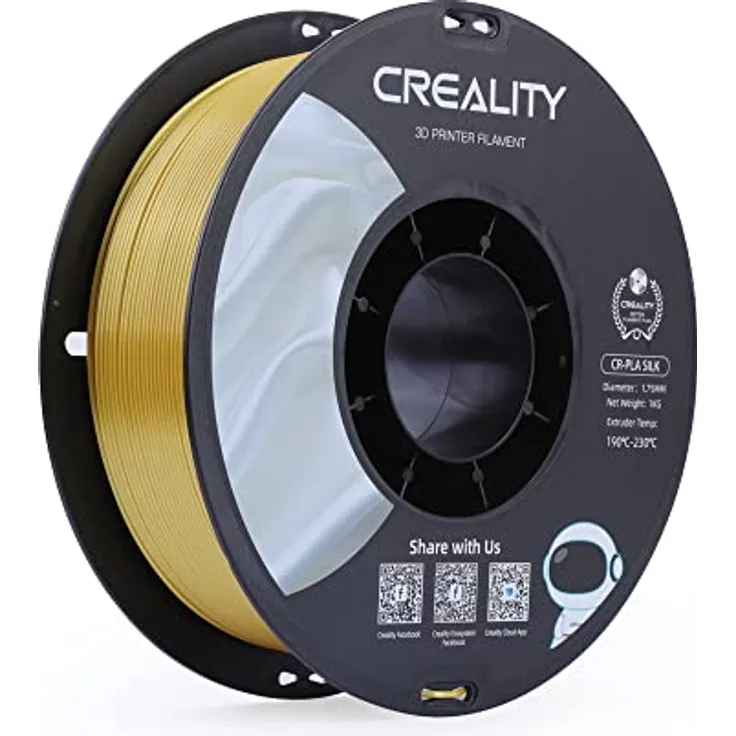 Creality CR-Silk PLA Filament, 1.75 mm, 1000 g, Gold, metallischer Glanz, umweltfreundlich, hohe Zugfestigkeit bis 35 MPa