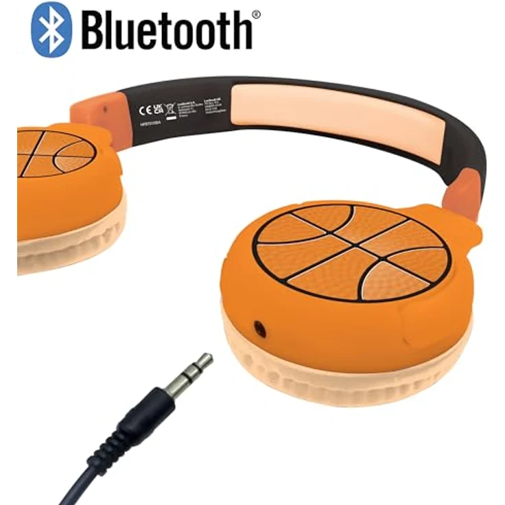 Lexibook Basketball 2-in-1 Bluetooth- und kabelgebundene Kopfhörer mit Mikrofon und Steuerungstaste, faltbar und verstellbar, wiederaufladbarer Langzeitakku, orange – Bild 4