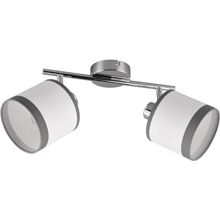 RL LIVE YOUR LIGHT Reality Leuchten Spotbalken Davos R81552006, Metall Chrom, Schirme Stoff Grau/Weiß, exkl. 2x E14