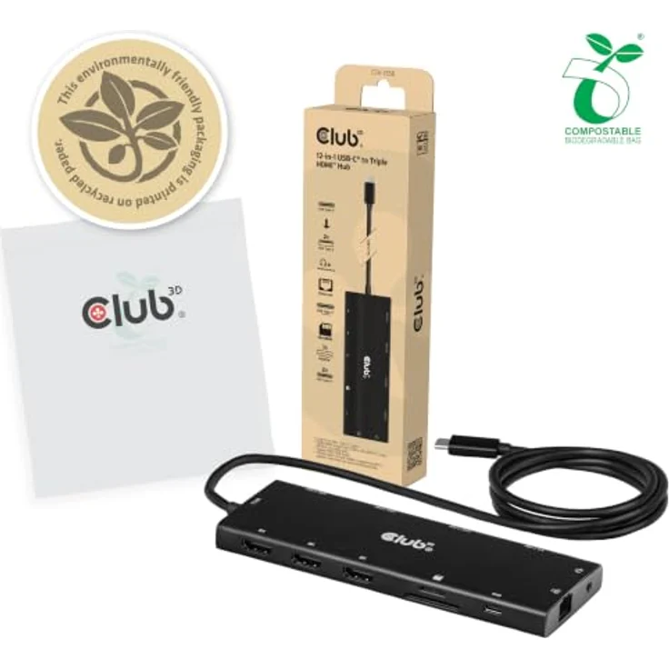 Club 3D CSV-2556, 12-in-1 USB-C auf Triple HDMI Hub mit DP2.1, PD3.0, 100W, 4K Unterstützung, 10Gbps USB 3.2, Schwarz – Bild 8