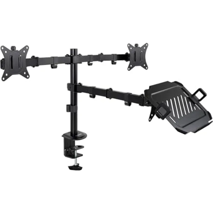 Tooq Technology DB1202TN-B, Tischständer für 2 Bildschirme (17"-32") und Laptophalter, schwarz