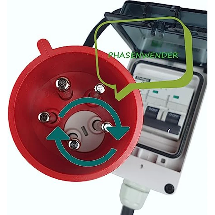 RoadEu - CEE Adapter 32A auf 16A mit Phasenwender - Starkstrom Adapter 32A Stecker auf 16A Kupplung mit Leitungsschutzschalter 16A C - 1 Meter - CEE Verlängerungskabel - Wasserfest und solide konstruiert, IP44, schwarz – Bild 2