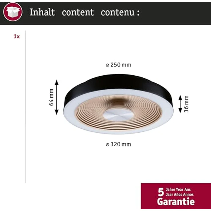 Paulmann WD Volea IP44 W/D dim LED 18W 320mm Schwarz Gold 230V Kunststoff Deckenleuchte mit Tiefeneffekt – Bild 5