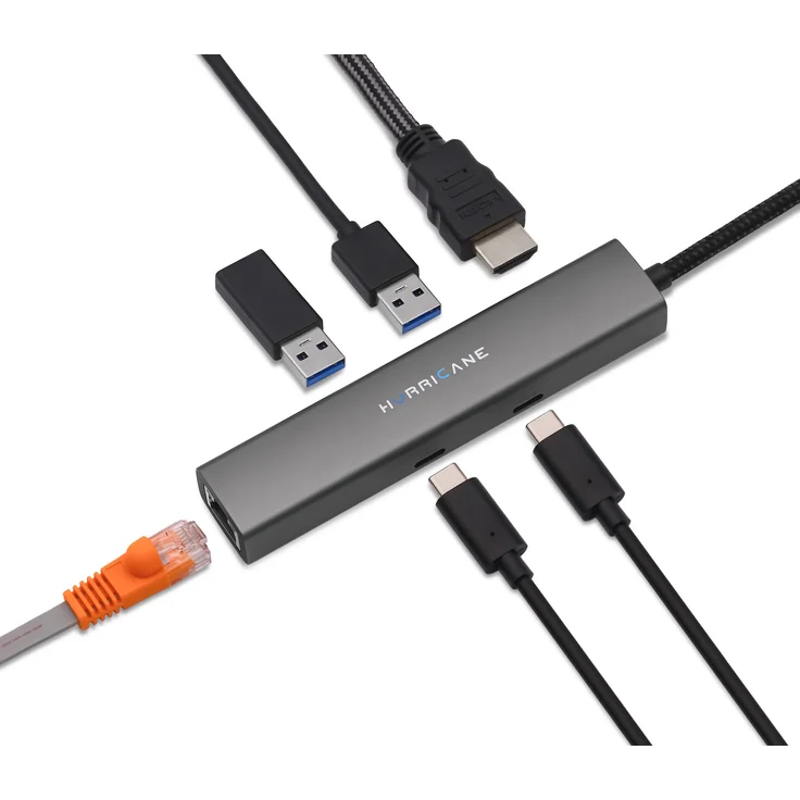 Hurricane C0546 6-in-1 USB Type C HUB Dock, 10Gbps RJ45, 100W Power Delivery, 4K HDMI für MacBook, Laptop, PC, Aluminiumgehäuse, tragbares Design