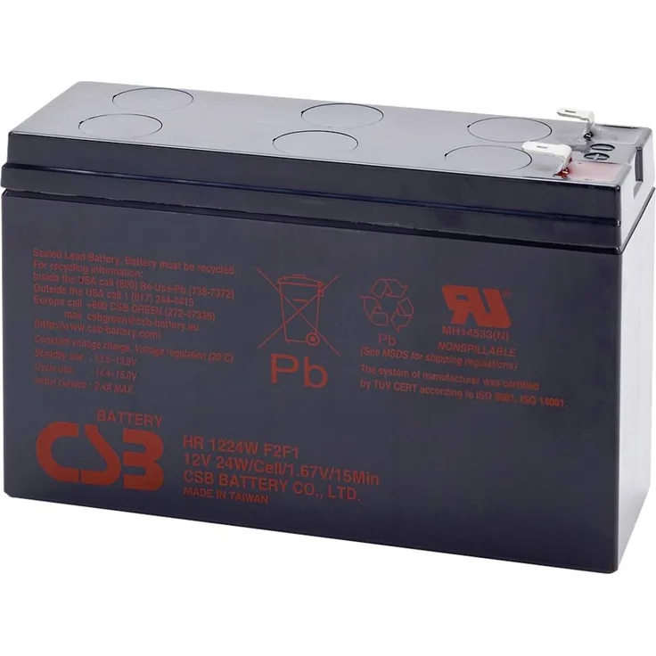 CSB Battery HR 1224W, Bleiakku 12V 5.8Ah AGM, hoher Entladestrom, Flachstecker 6.35mm, kompakte Größe (151 x 98 x 51mm)