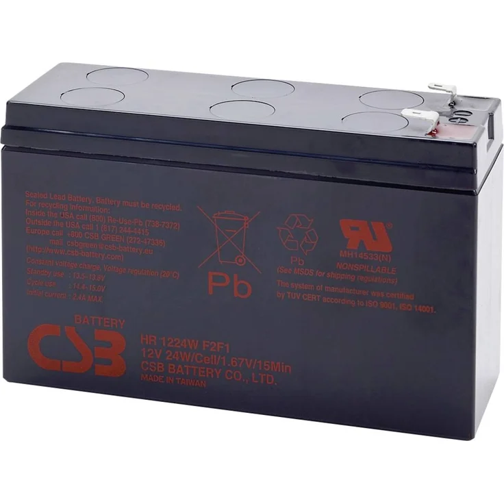 CSB Battery HR 1224W, Bleiakku 12V 5.8Ah AGM, hoher Entladestrom, Flachstecker 6.35mm, kompakte Größe (151 x 98 x 51mm) – Bild 1