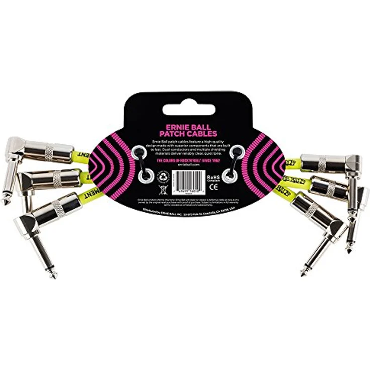 Ernie Ball Patchkabel beidseitig gewinkelt, 15,24 cm, 3er-Pack, schwarz, sauerstofffreies Kupfer, flexible Konstruktion, doppelte Abschirmung – Bild 2