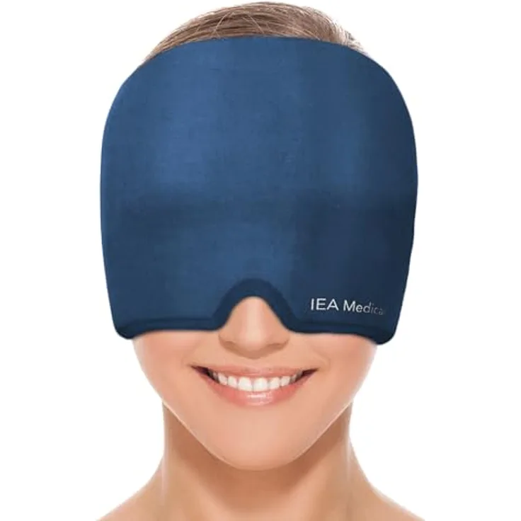 IEA Medical Migräne Maske, 360° Kühlmaske mit flexiblem Kälte- und Wärmetherapie, hygienischem Verschlussbeutel, für Kopfschmerzen und Entspannung